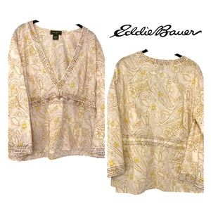 Eddie Bauer 100% Cotton Boho V-neck blouse sz XL